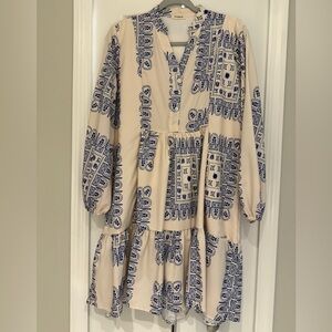 Sunday Blue and Cream Long Sleeve Dress